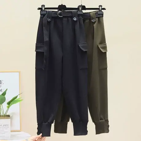 高腰加厚工装裤女束脚秋冬装2023新款小个子显瘦休闲裤加绒裤子潮商品大图