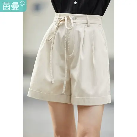 茵曼阔腿显瘦短裤女士2022夏季新款通勤高腰纯色宽松时尚a字裤子商品大图