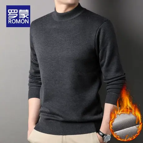 罗蒙羊毛衫男秋冬季2023新款男士毛衣加绒加厚保暖针织打底衫线衣商品大图