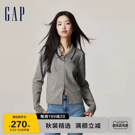 【女友T】Gap女装秋季2023新款LOGO翻领长袖T恤755887休闲上衣图片