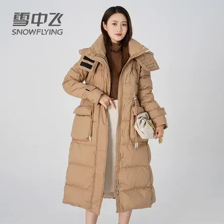 雪中飞羽绒服女冬季2023新款长款过膝连帽收腰修身宽松韩版潮外套商品大图