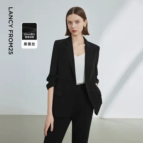 朗姿桑蚕丝职业正装黑色气质西服外套女装2024年夏季新款商务西装图片