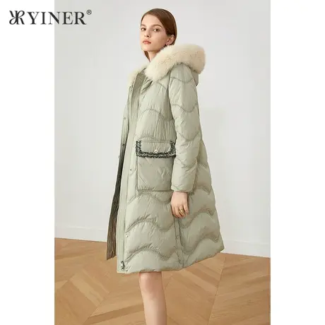 YINER音儿女装冬季新款波浪绣花狐狸毛领羽绒服商品大图