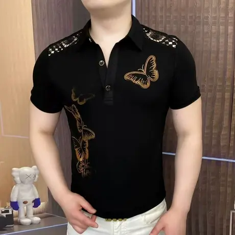 短袖冰丝薄款T恤男欧货痞帅百搭轻奢半袖POLO衫青年高端夏装上衣图片