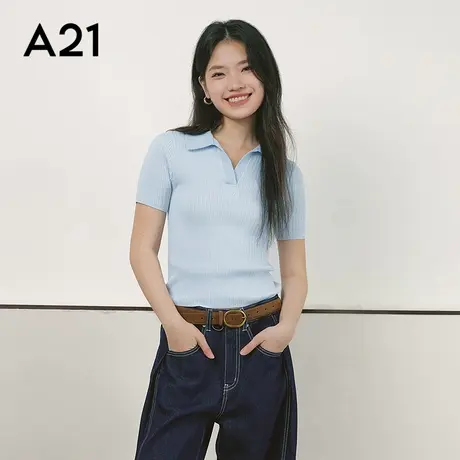 女装三色可选短袖毛针织衫翻领上衣图片