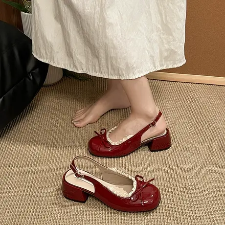 法式复古包头凉鞋女2025年新款夏季百搭粗跟玛丽珍鞋气质通勤鞋子图片