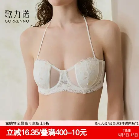 无肩带抹胸内衣女大胸显小超薄款蕾丝聚拢半杯夏季挂脖文胸罩薄款商品大图