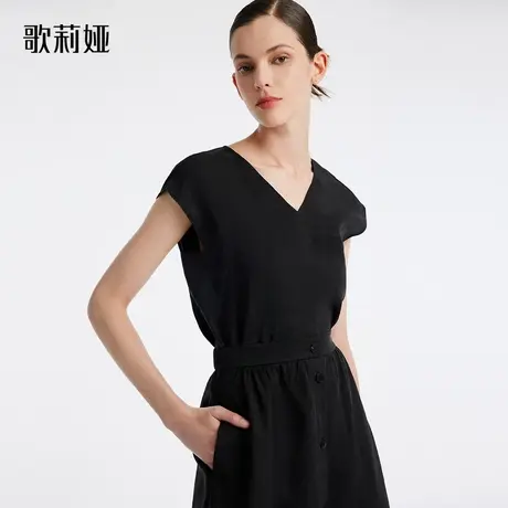 歌莉娅上衣女夏季高端香云纱一片式无袖气质V领背心1B4L3B100商品大图