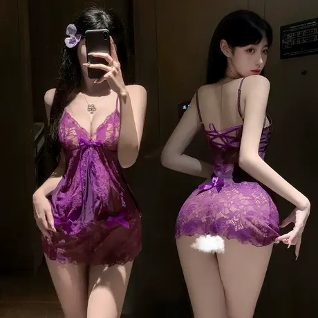 霏慕包臀裙透视蕾丝女情侣家居服睡衣女款2025新款夏吊带性感睡裙商品大图