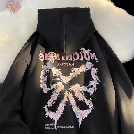 美式嘻哈街头风hiphop大码薄款连帽卫衣女ins潮高街情侣外套上衣商品大图