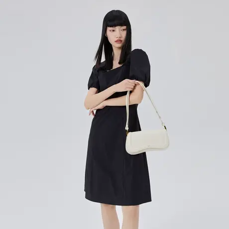 艾莱依流苏拼接连衣裙女夏季新款方领收腰显瘦法式复古气质中长裙图片