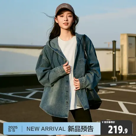 唐狮2025夏季新款女牛仔衬衫休闲时尚连帽通勤宽松百搭甜酷外套商品大图