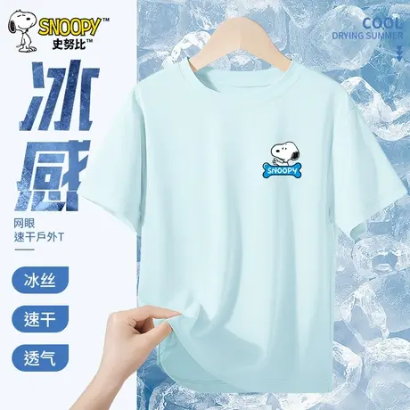史努比童装男童t恤短袖中大童夏季冰丝网眼半袖儿童透气速干体恤图片