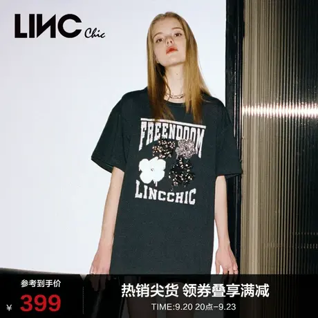 LINCCHIC金羽杰t恤女新款复古轻奢重工刺绣短袖女T恤S231TS061Y商品大图
