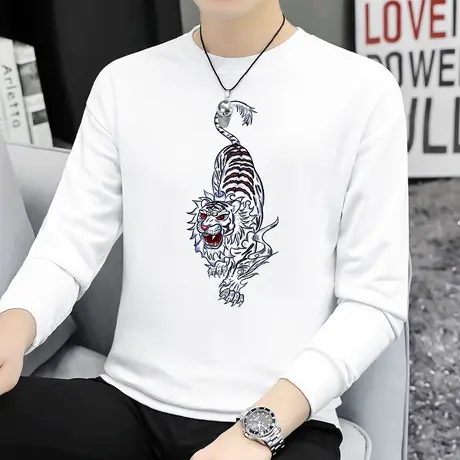 重磅纯棉国潮卫衣男潮ins秋冬款加绒加厚摇粒绒虎头圆领无帽长袖商品大图