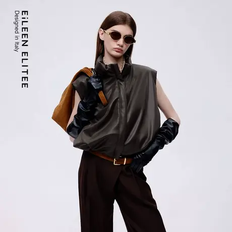 朗姿欧洲EiLEEN ELITEE设计感PU仿皮棉时尚马甲2025年冬季新款商品大图