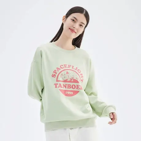 坦博尔奥莱清仓圆领卫衣女早春套头印花图案宽松慵懒风显瘦上衣女商品大图