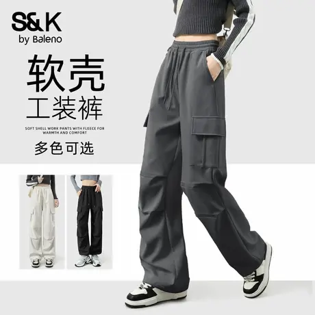 班尼路S&K系列黑色工装裤女款早秋时尚百搭宽松大口袋韩系休闲裤Q商品大图