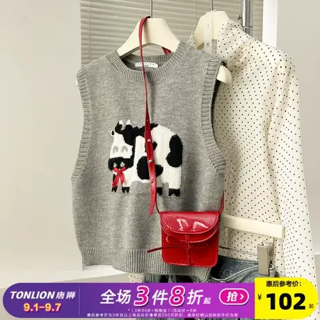 唐狮2025秋冬毛衣女圆领套头针织马甲女外穿高级感百搭时尚毛线衫商品大图