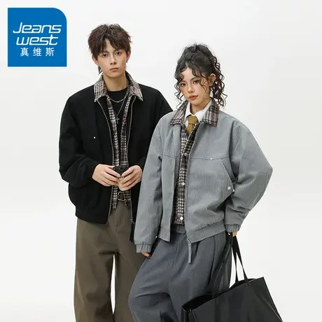 N5真维斯外套男2025新款秋季美式老钱风潮牌假两件男士春秋装夹克图片