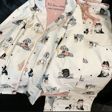 上新！韩系秋款双面磨毛全棉西装领长袖长裤睡衣套装少女家居服商品大图