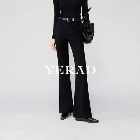 娅丽达羊毛针织喇叭裤女2025冬季新款黑色休闲长裤弹力显瘦微喇裤图片