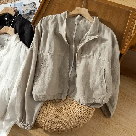 享永子【别具一格】工装风亚麻夹克衫 宽松休闲短外套女秋图片