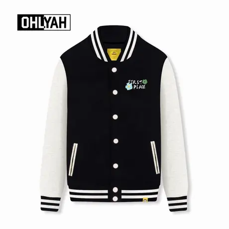 Ohlyah品牌男女同款花卉英文印花开衫外套中性风休闲棒球服纯棉潮商品大图