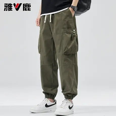 雅鹿2026春秋季新款纯棉束脚工装休闲裤男青年大口袋宽松休闲长裤商品大图