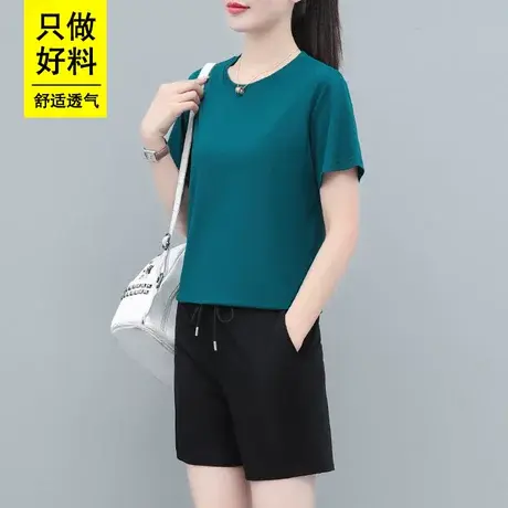 恋上17号圆领短袖运动服套装女夏季2023新款妈妈宽松显瘦休闲短裤商品大图