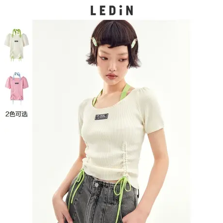 乐町假两件纯欲短款小上衣针织夏季新款设计感辣妹短袖T恤女商品大图