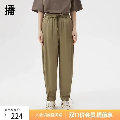 双11提前购播2023夏季新款腰部脚口抽绳环保亚麻裤子女商品大图