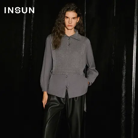 【官方直播】恩裳COVER时髦假两件半门襟敞领侧边全开罗纹针织衫商品大图