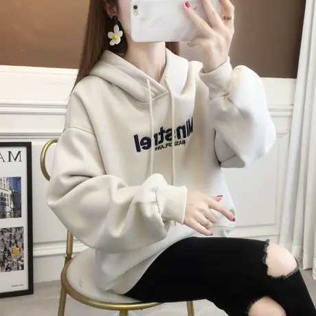 卫衣女新款2023爆款时尚洋气连帽加厚羊羔毛外套慵懒风上衣外穿潮图片