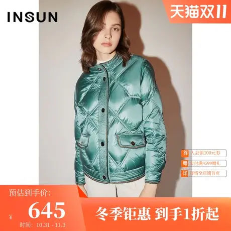 恩裳COVER秋潮流简约利落撞色织带小香风90白鸭绒羽绒服图片