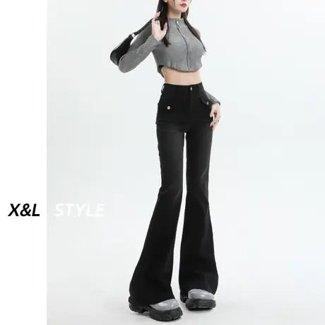 黑色高腰微喇牛仔裤女秋冬2024年新款爆款显瘦设计感阔腿喇叭裤子商品大图