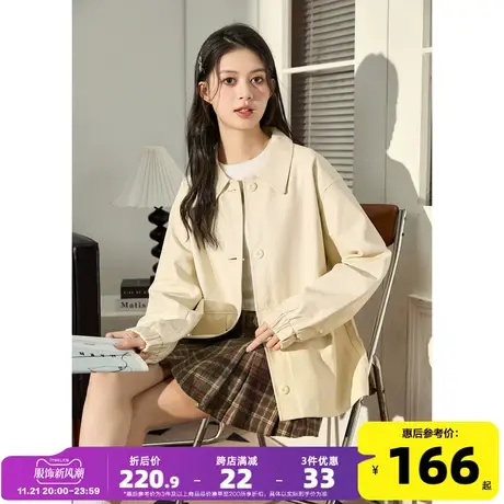 唐狮2024春季新款美拉德PU皮衣女美式复古秋冬翻领机车夹克外套K图片