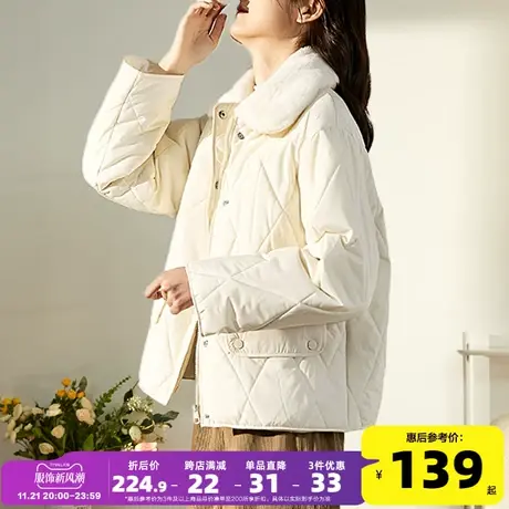 唐狮棉服2023年新款秋冬夹棉女外套冬装短款菱格棉衣白色女款冬季图片