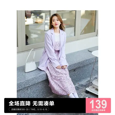 乐町假两件系带连衣裙休闲春夏新款紫碎花C5FAC1301商品大图