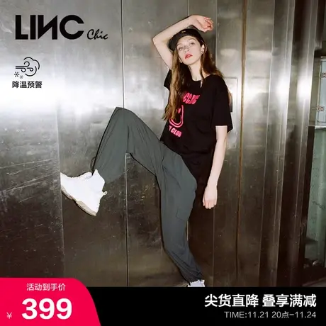 LINC金羽杰裤子春季新款休闲运动高街工装长裤女S221PA576商品大图