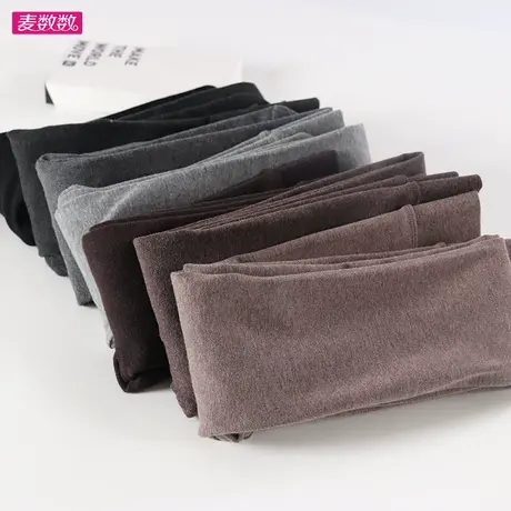 韩系秋冬女士棉加薄绒保暖裤高腰修身加绒弹力打底裤九分咖啡竖条商品大图