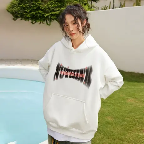 Nuthink美式宽松重磅直喷字母卫衣潮牌外套男冬季款2023新款帽衫商品大图