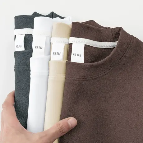 重磅双面德绒长袖t恤男装圆领加绒保暖纯色上衣服内搭打底衫体恤商品大图