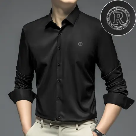 黑色衬衫男长袖春秋季商务正装抗皱免烫休闲衬衣轻熟风高级感寸衫商品大图