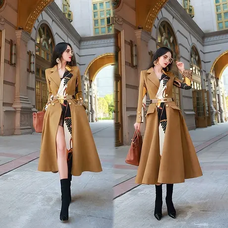 VJE秋冬季呢子外套新款时尚中长款修身显瘦长袖气质大衣图片