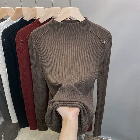 半高领毛衣女修身打底衫2023秋冬新款套头外穿针织衫洋气内搭上衣商品大图