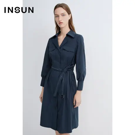 INSUN恩裳春季工装口袋腰带棉质连衣裙图片