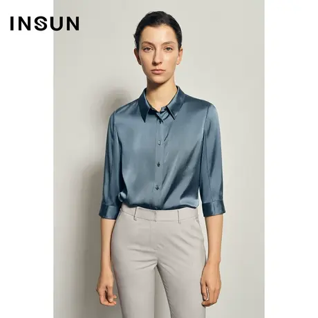 INSUN恩裳夏季垂感七分袖桑蚕丝衬衫图片
