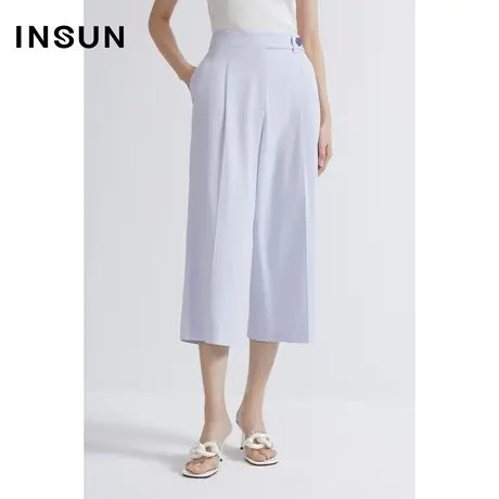 INSUN恩裳夏季叠褶百搭直筒阔腿裤图片