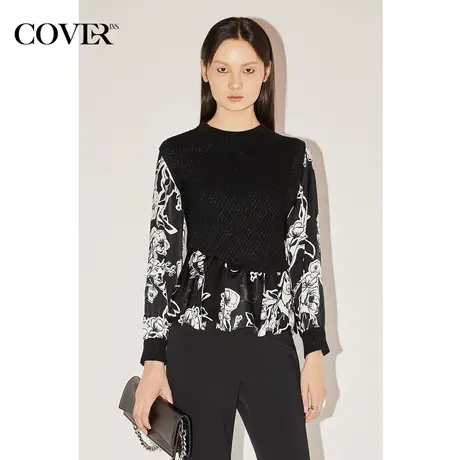 COVER冬季假两件蔷薇花拼接显瘦毛织衫图片